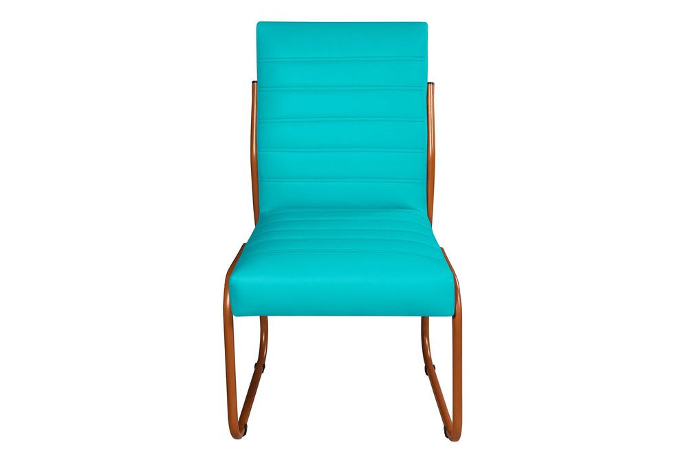 Cadeira Jade De Escritório Ou Recepção Em Couro Sintético Tipo A Azul Turquesa Pés em Aço na Cor Cobre