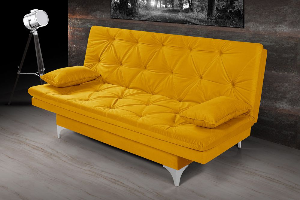 Sofá Cama 3 Lugares Multiuso Austria Amarelo Mostarda em Suede