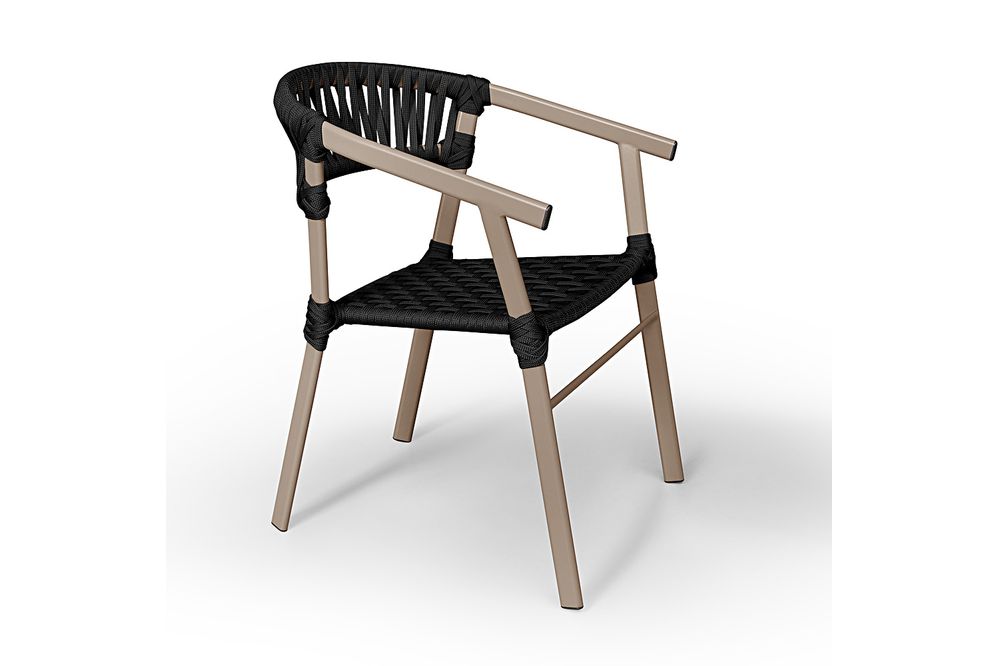 Cadeira Jasmim Corda Náutica Preta Para Área Externa em Alumínio na Cor Bege
