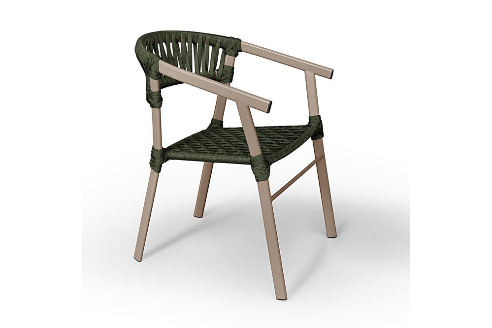 Cadeira Jasmim Corda Náutica Verde Para Área Externa em Alumínio Na Cor Bege