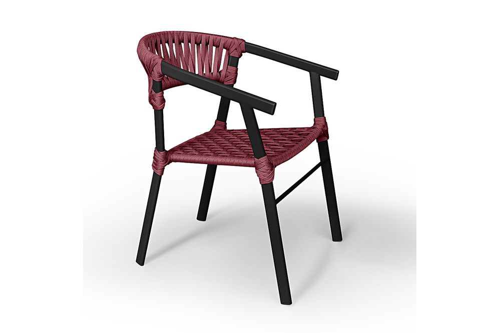 Cadeira Jasmim Corda Náutica Cereja Para Área Externa em Alumínio na Cor Preta