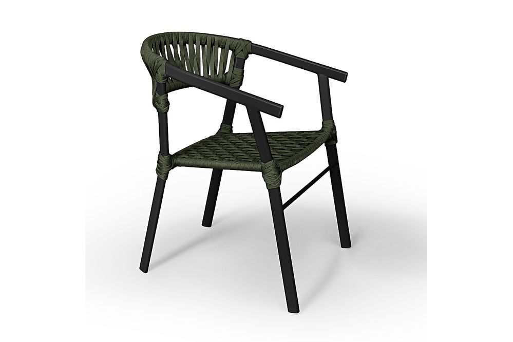 Cadeira Jasmim Corda Náutica Verde Para Área Externa em Alumínio na Cor Preta
