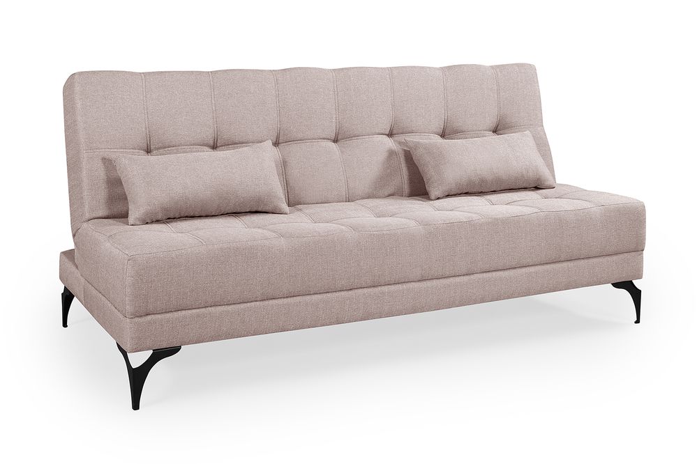 Sofá Cama Nevada Solteiro Reclinável Linho Creme Pés em Ferro na Cor Preta