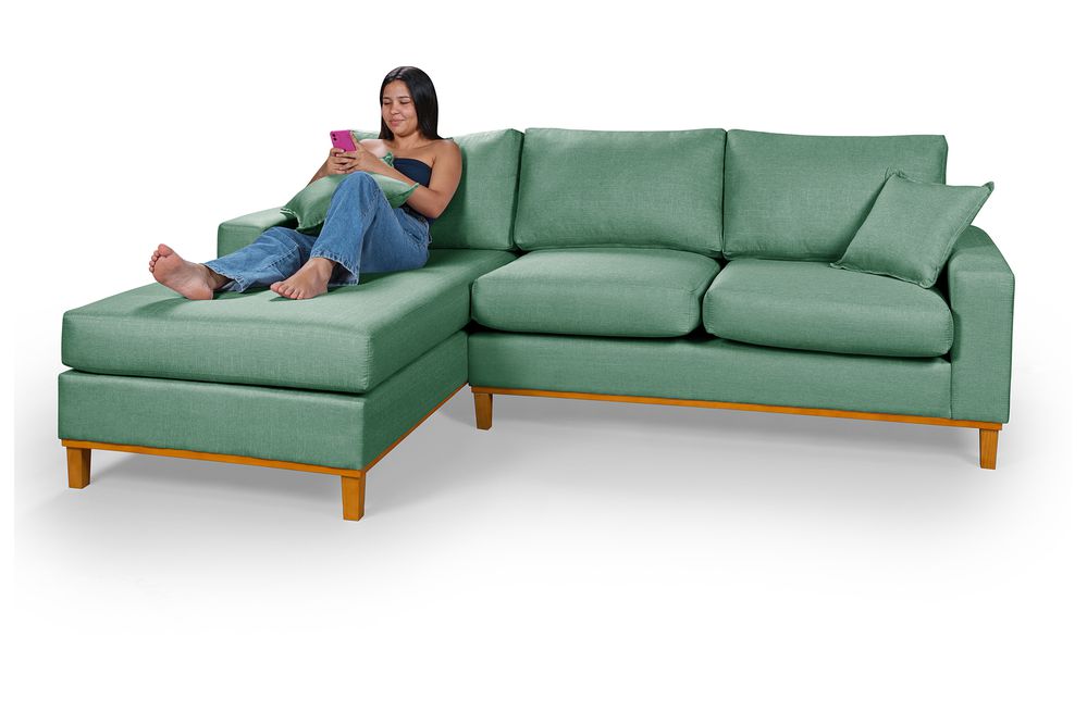 Sofá 3 Lugares 2,44m Living Amsterdã Com Chaise Esquerdo em Linho Verde