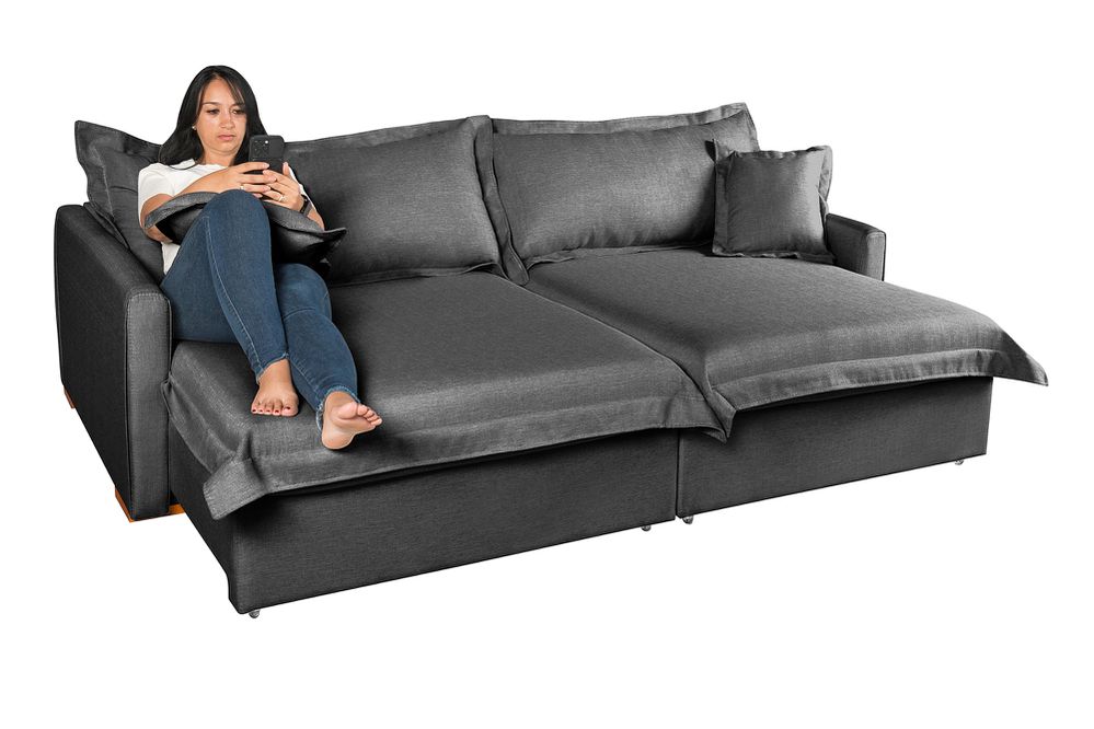 Sofá Cama Retrátil e Reclinável Living Bali em Linho Grafite 2,18m