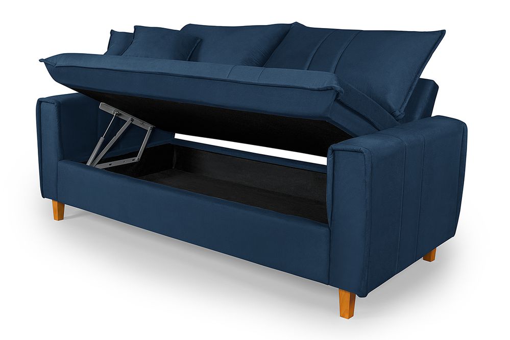 Sofá Baú 3 Lugares Living em Tecido Suede Azul Marinho 1,95m
