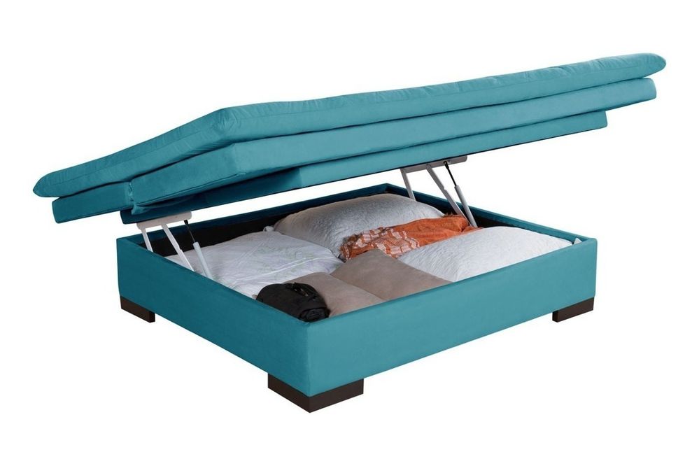 Sofá Cama Com Bau Reclinável Suede Liso Azul Turquesa