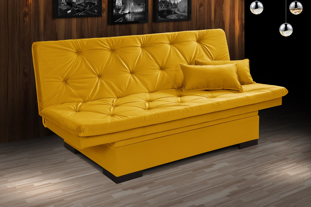 Sofá Cama Com Bau Reclinável Suede Liso - Amarelo | Essencial Estofados -  Fábrica de Móveis