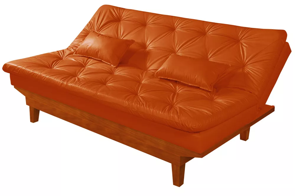 Sofá Cama Courino Laranja Casal + 2 Banquetas | Martins & Ornelas