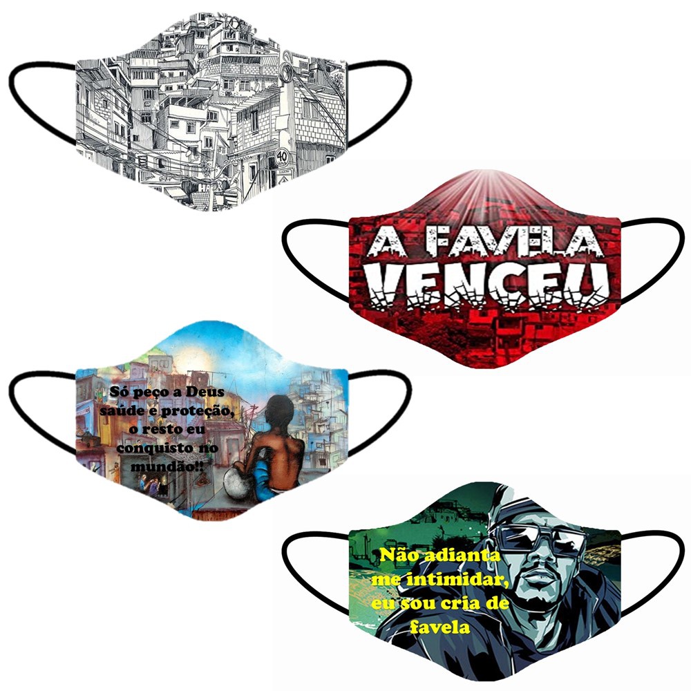Kit 4 Máscara Lavável Personalizada Estampa Favela Tecido Duplo 