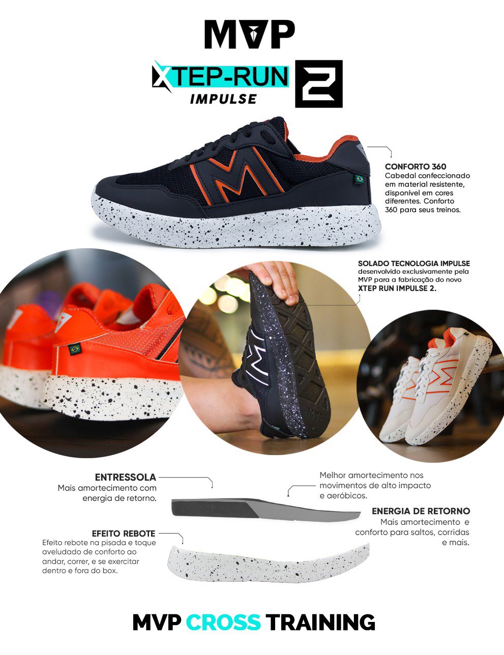 Tênis de Academia Xtep Run II - Orange | MVP Fitness - Loja Oficial