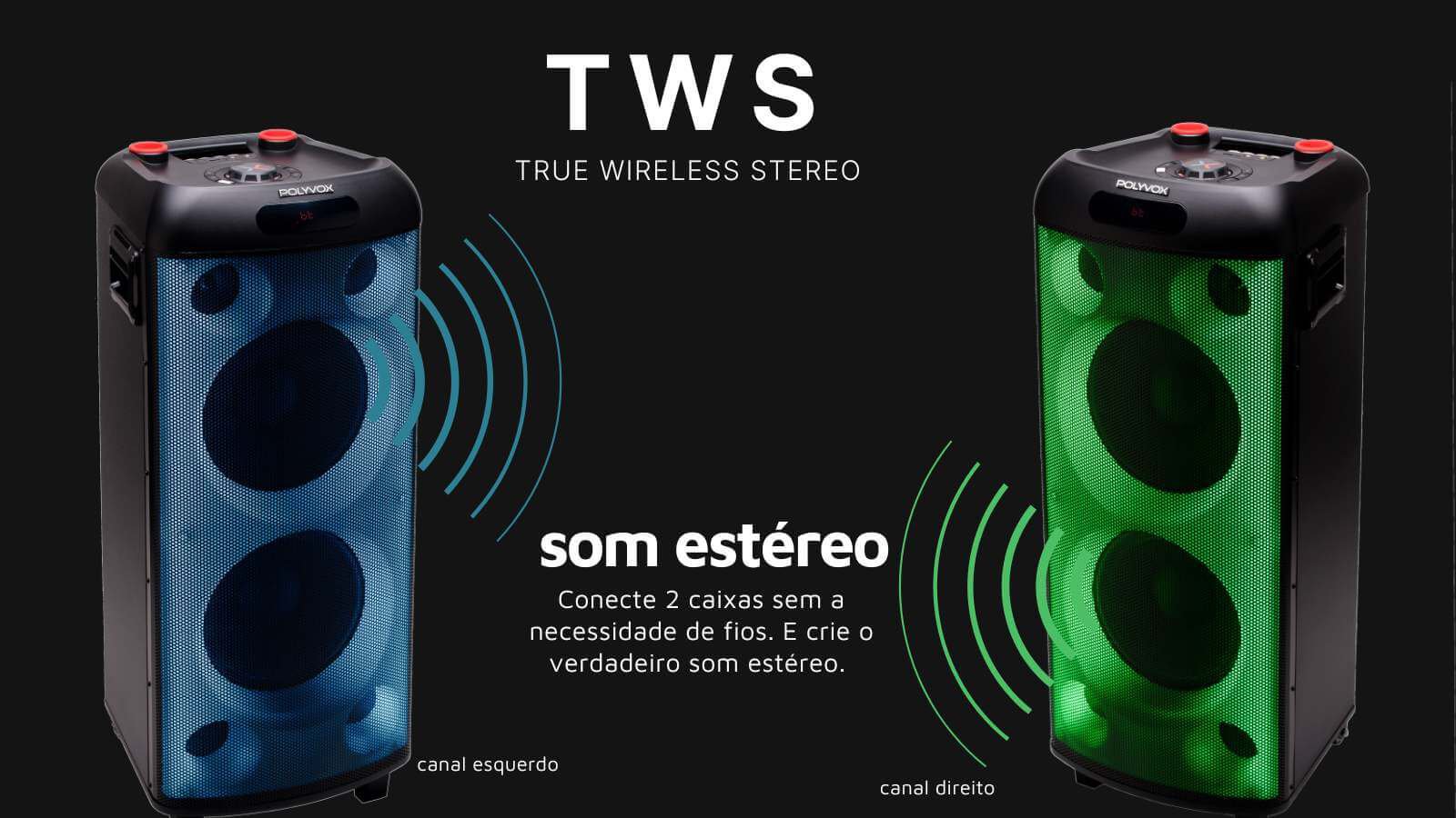 conecte 2 caixas de som amplificada através do TWS e tenha o verdadeiro som estéreo