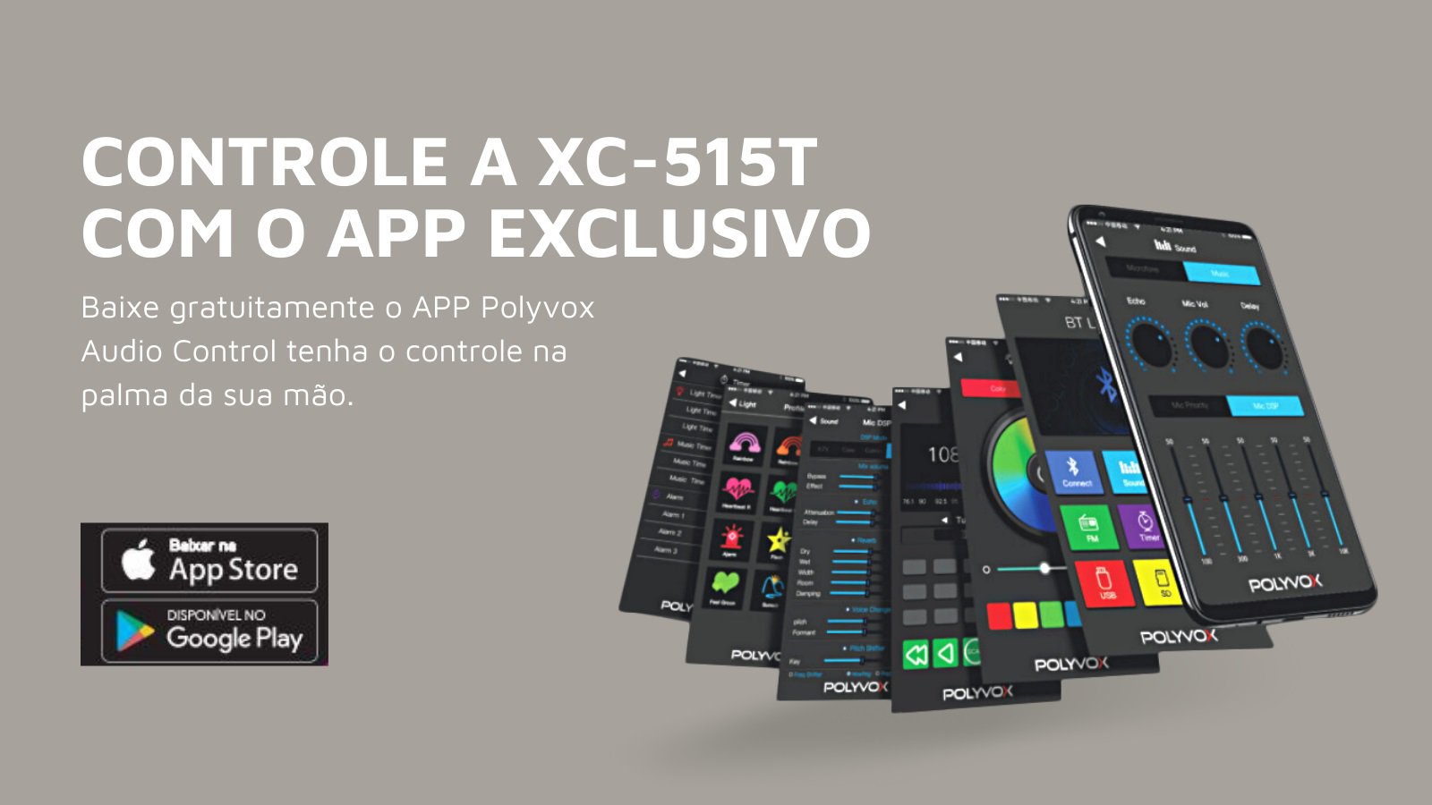 caixa XC515t com controle pelo aplicativo do celular. Disponível na App Store e na PlayStore