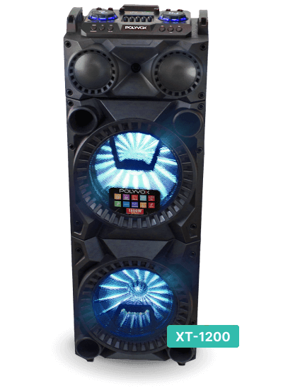 Caixa de Som formato torre XT-660T preta com luzes LED em todo o painel frontal. Possui 800W de potência com 3 vias, woofer + tweeter.?rel=0